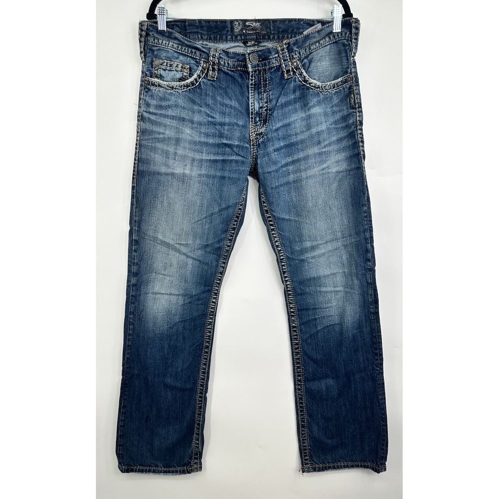 SILVER JEANS NASH HERITAGE Men's Jeans Slim Straight Leg Embroidered 34x32